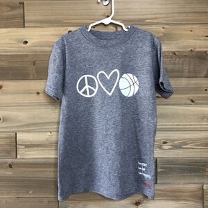 Peace Love World Gray Crew-Neck Volleyball T-Shirt Size Medium " i am ballin “